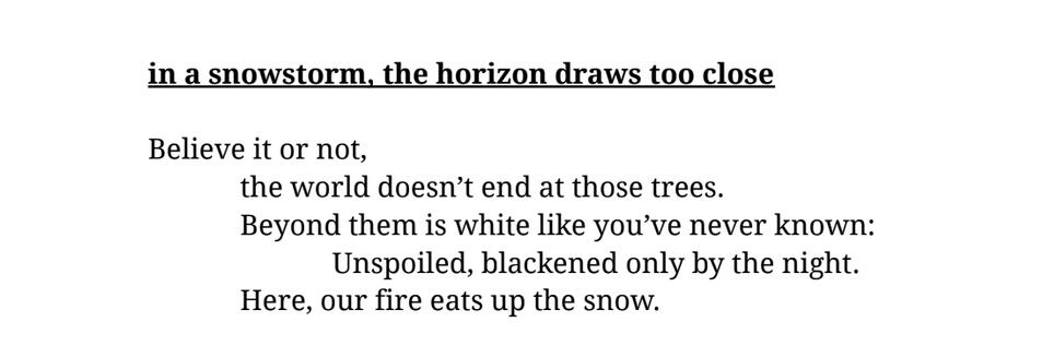 a screenshot of the first stanza of 'in a snowstorm'