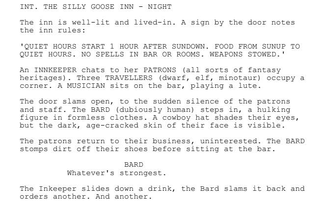 a screenshot from The Bard screenplay